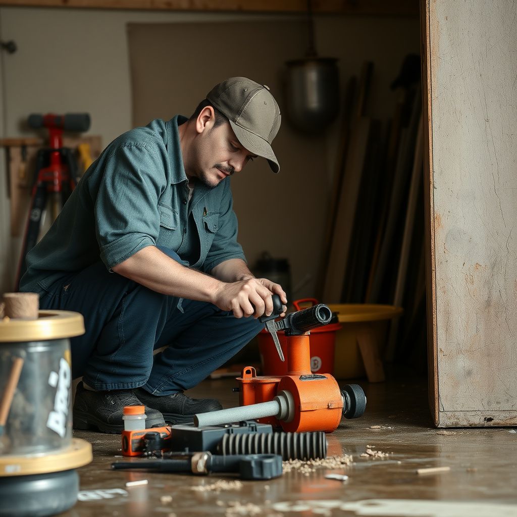 A certified technician using a moisture meter to check the walls of a Glyndon home after a cleanup job.