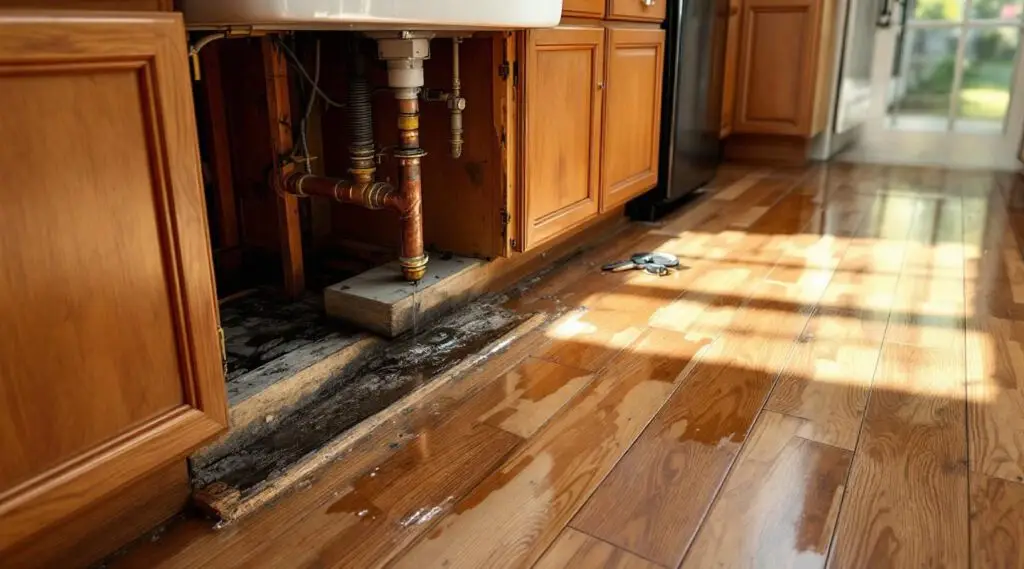 A clean, modern kitchen undergoing professional water damage restoration and drying services.